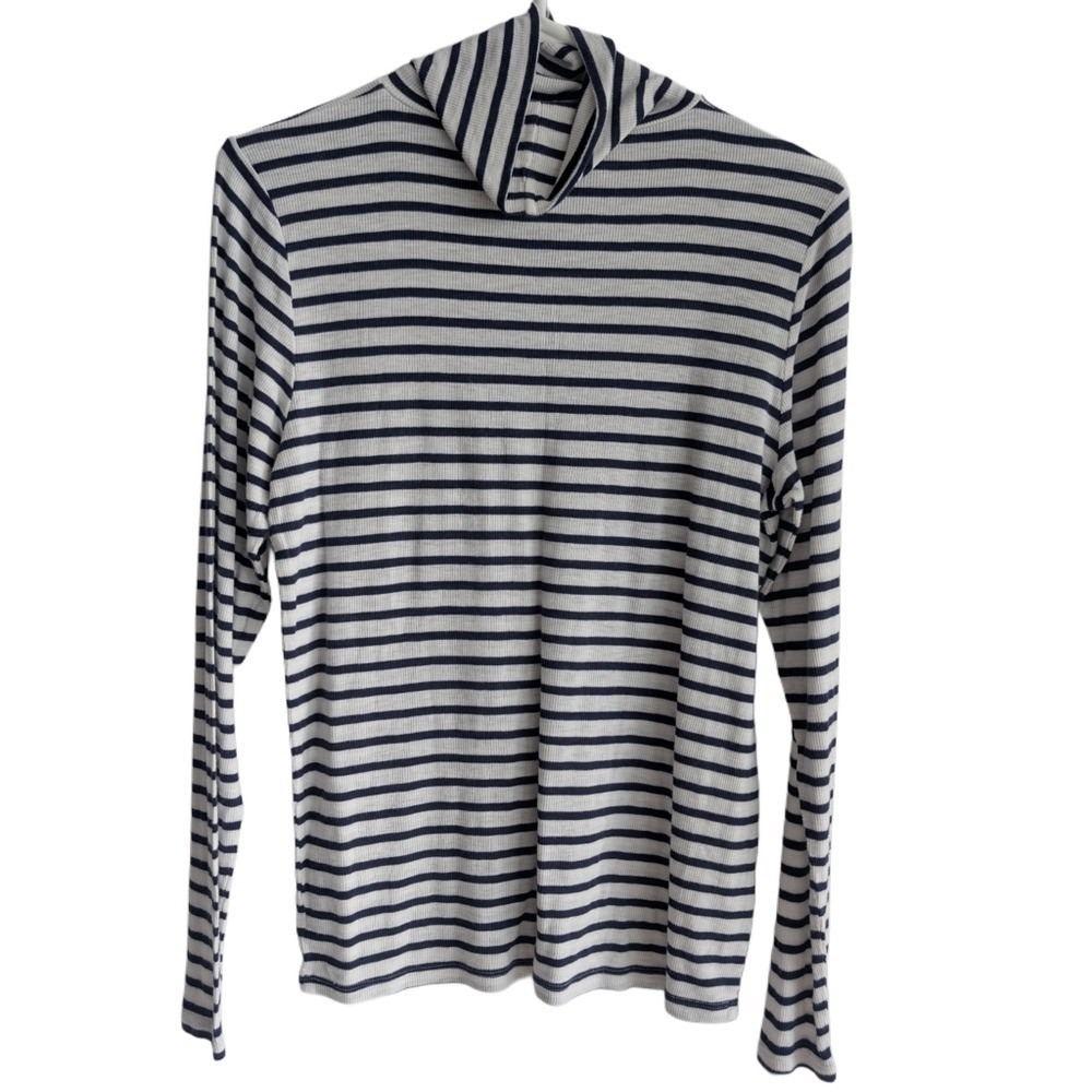 Aerie Women's Large Long Sleeve White Black Stripe‎ Turtle Neck Shirt
